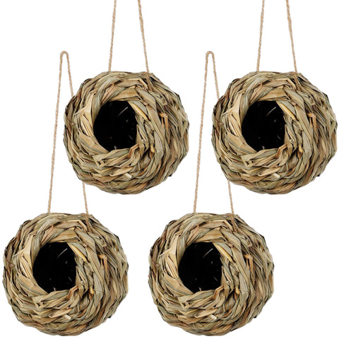 Winemana ball nest four-pack hanging outdoors to invite songbirds.