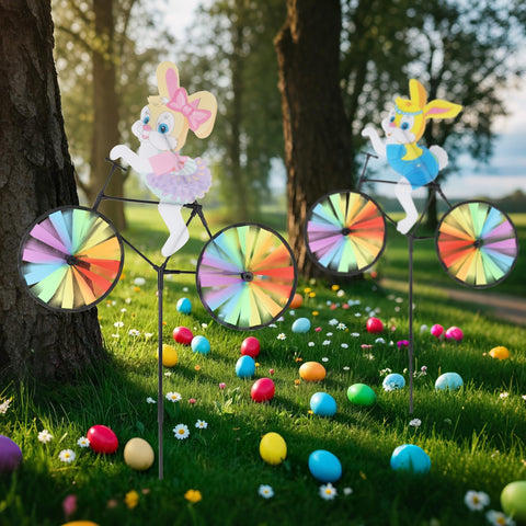 Winemana bunny bicycle windmill spins to attract attention in yards.