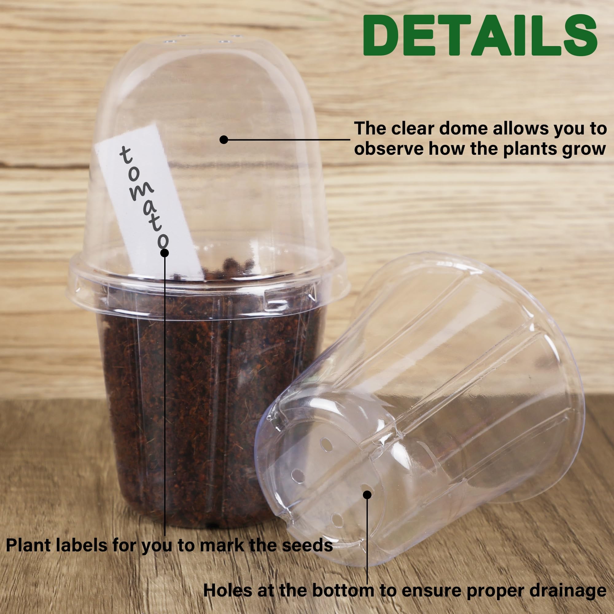 Winemana clear seed starting pots to monitor germination and early growth.
