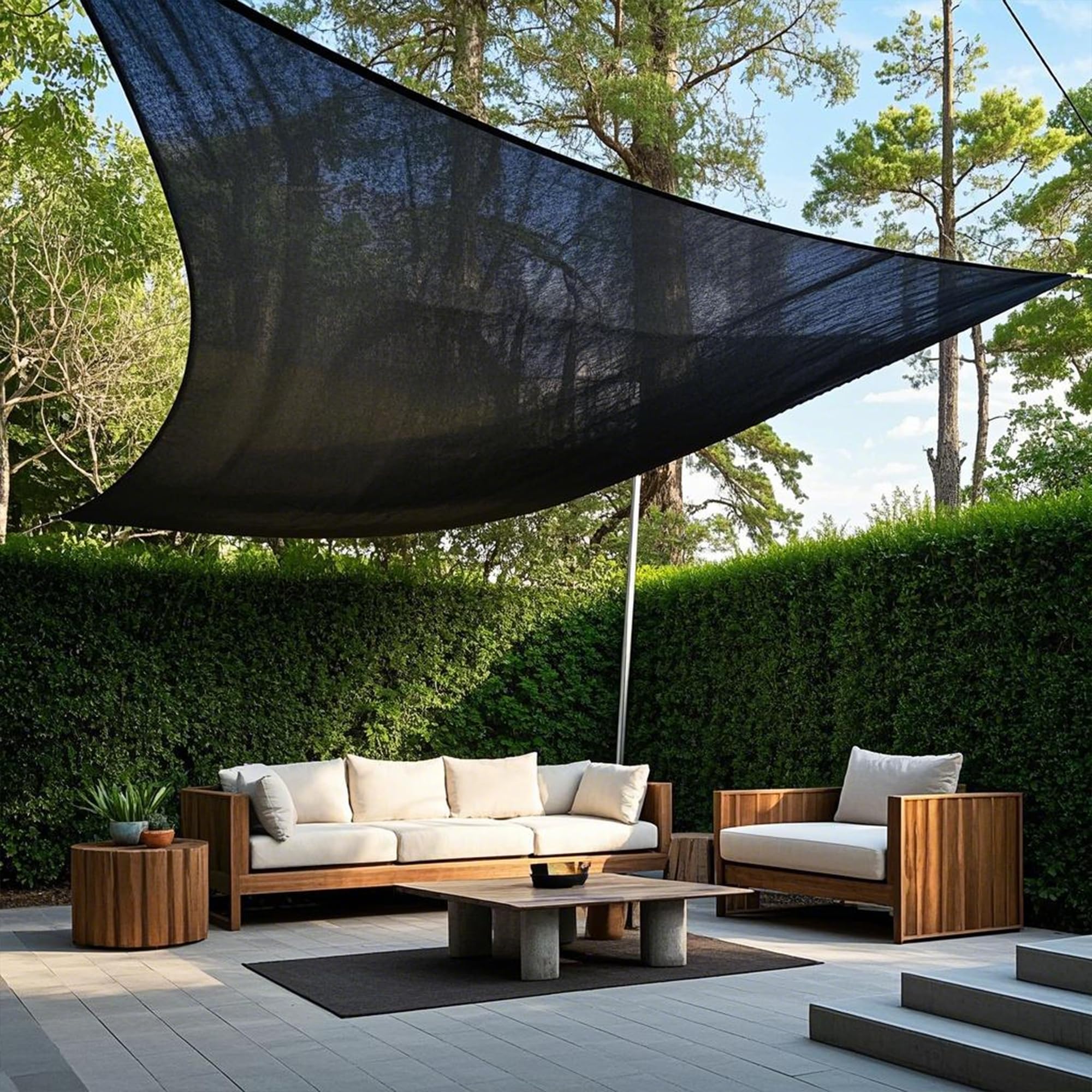 Winemana patio shade cloth over seating area for cooler outdoor space