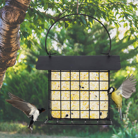 Square easy-fill design simplifies loading suet cakes.