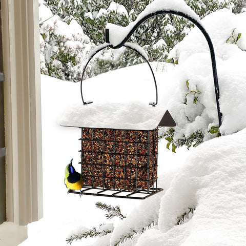 Squirrel-proof cage helps protect food and reduce interruptions.