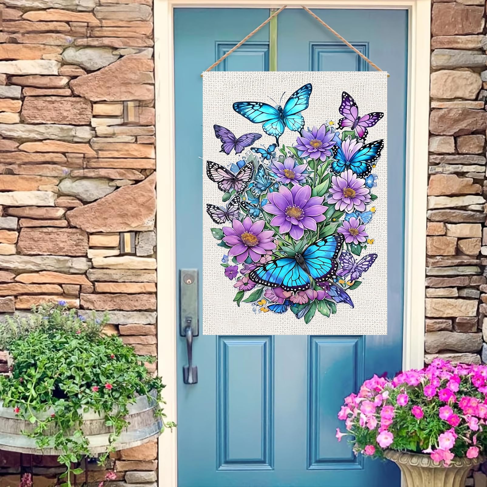 WINFLAB butterfly flowers flag adds weather-resistant garden charm