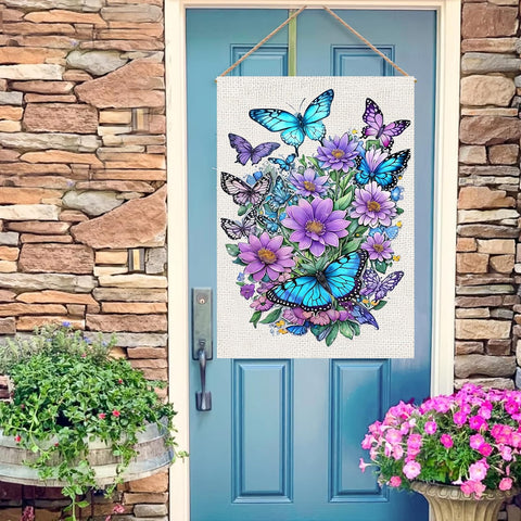 WINFLAB butterfly flowers flag adds weather-resistant garden charm