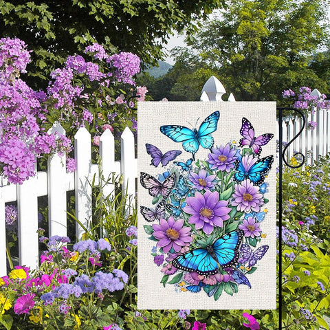WINFLAB spring flowers flag showcases butterflies, perfect for welcoming visitors outside.