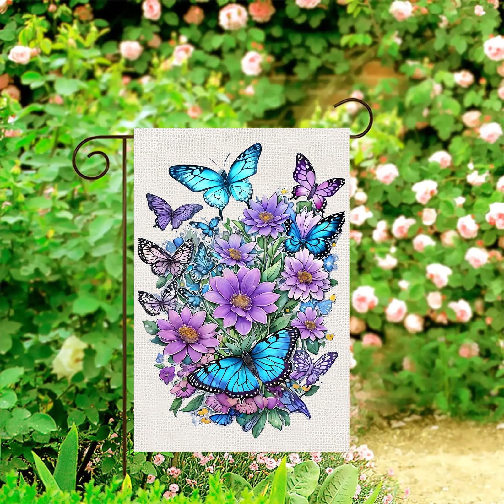 WINFLAB double-sided flag invites guests with seasonal butterfly and floral motifs.