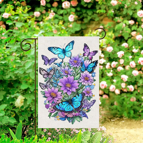 WINFLAB double-sided flag invites guests with seasonal butterfly and floral motifs.