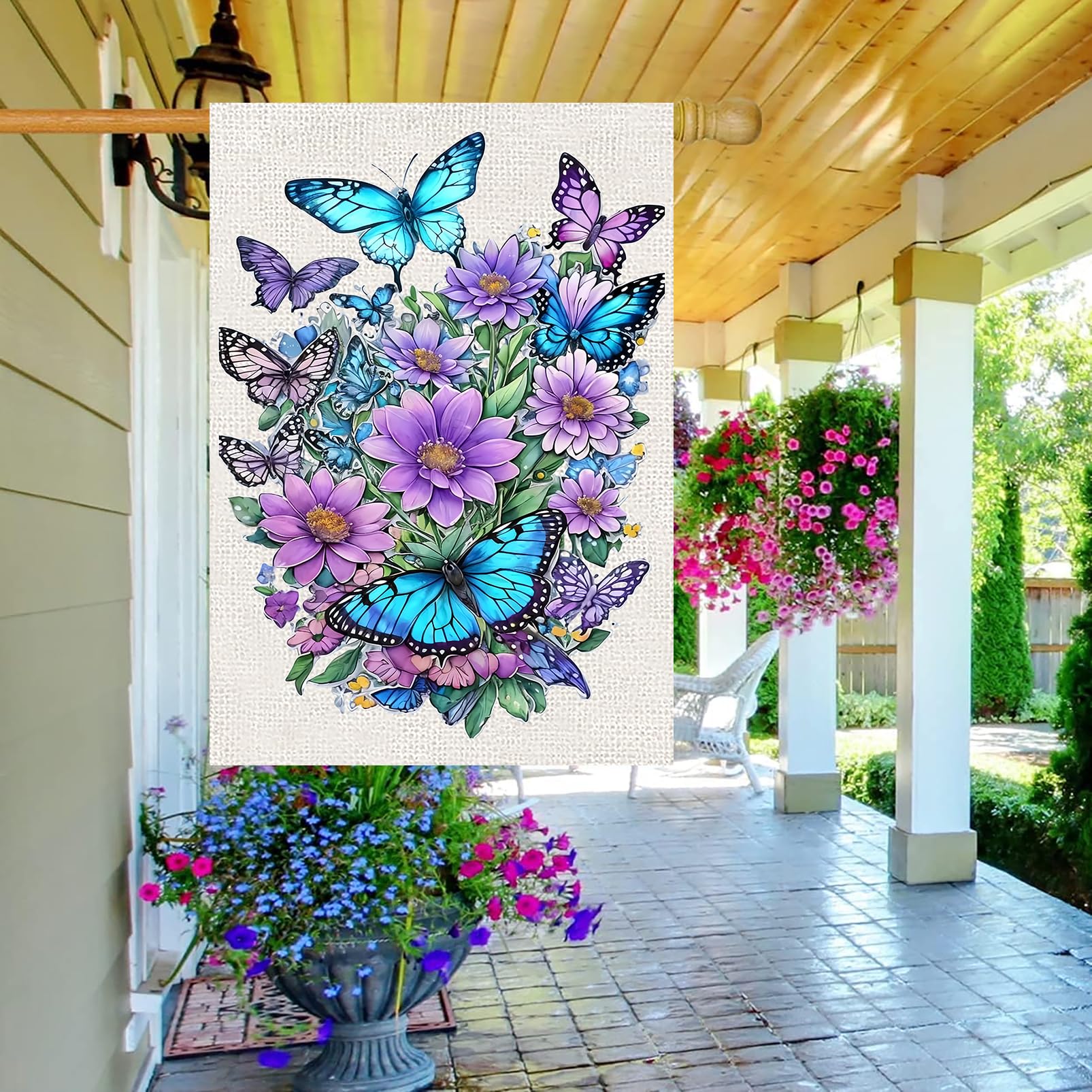 WINFLAB large 28x40 yard flag decorating a patio or balcony