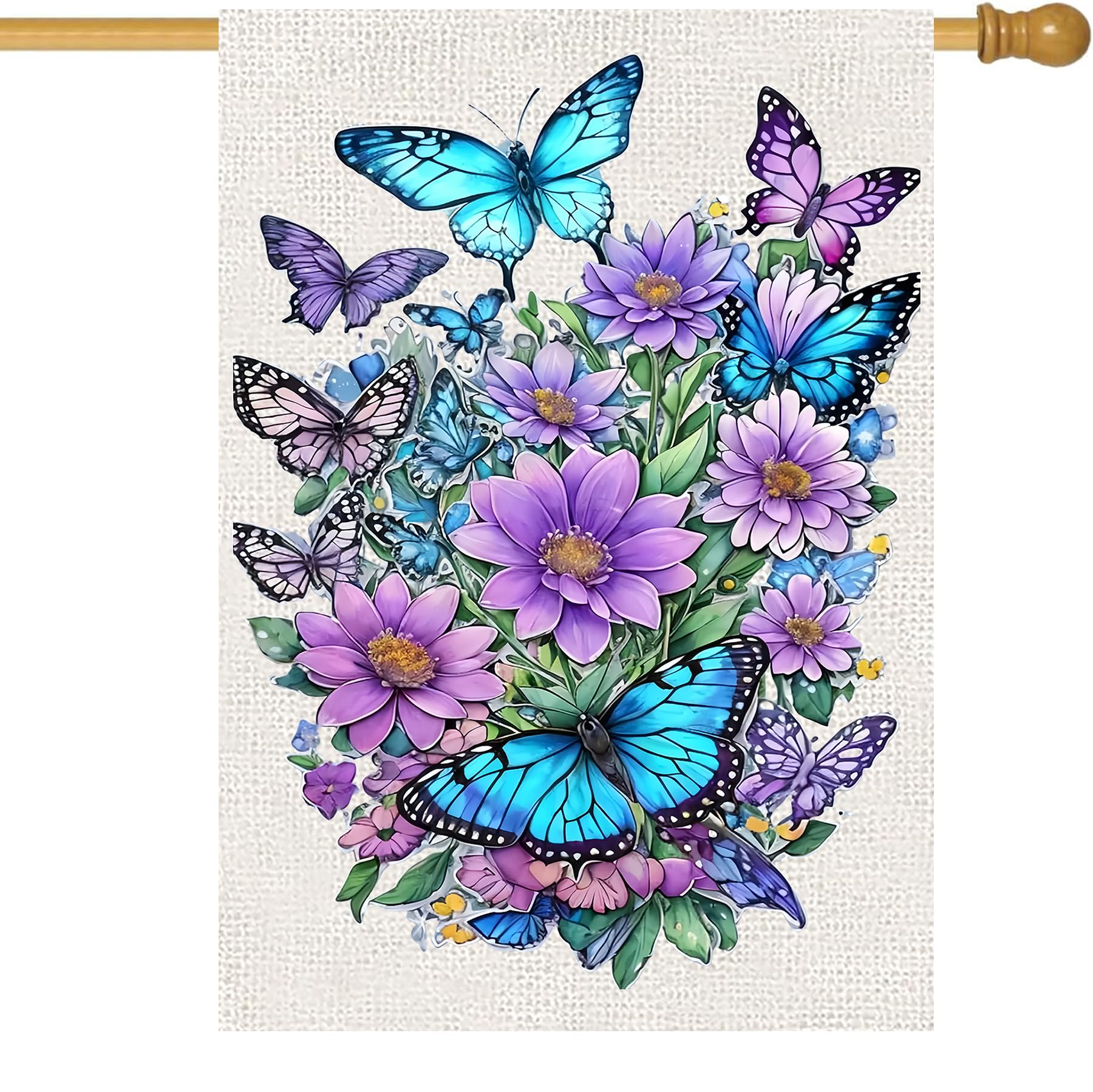 WINFLAB spring butterfly flag on porch enhances curb appeal with double-sided visibility