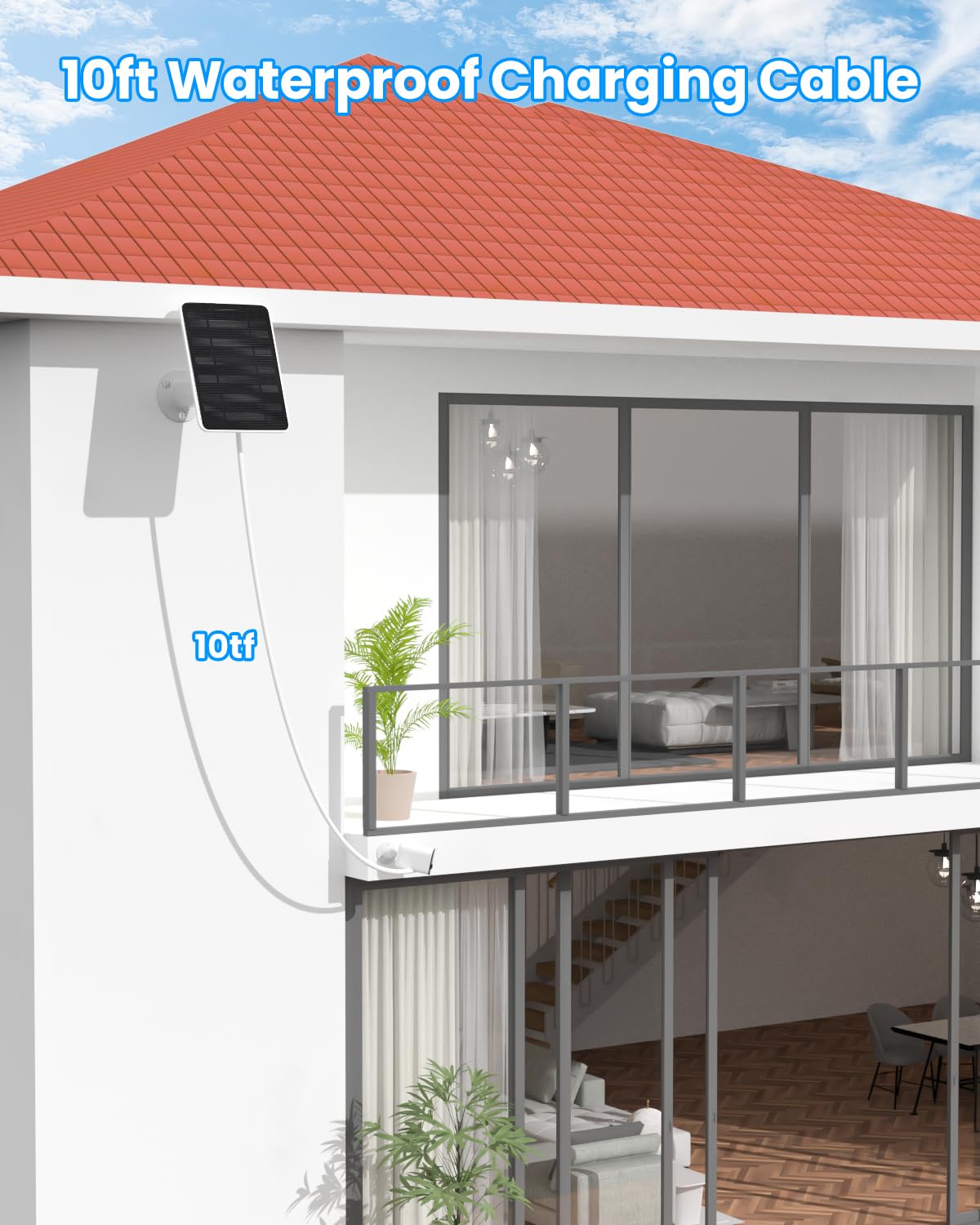 WININMETA 10ft charging cable reaches distant mounts for easy installation.