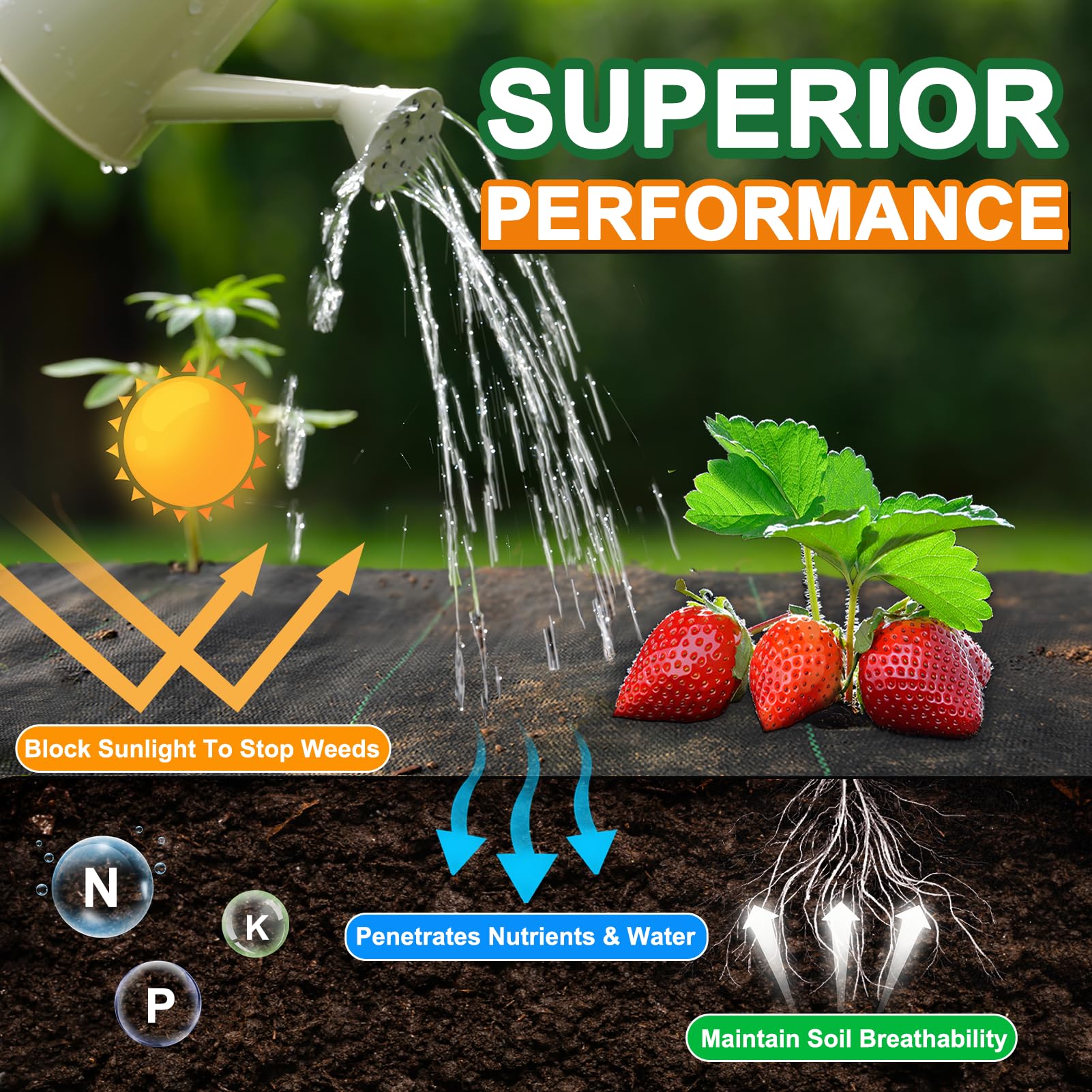 Winisok green-striped weed barrier for precise planting alignment and neat beds.