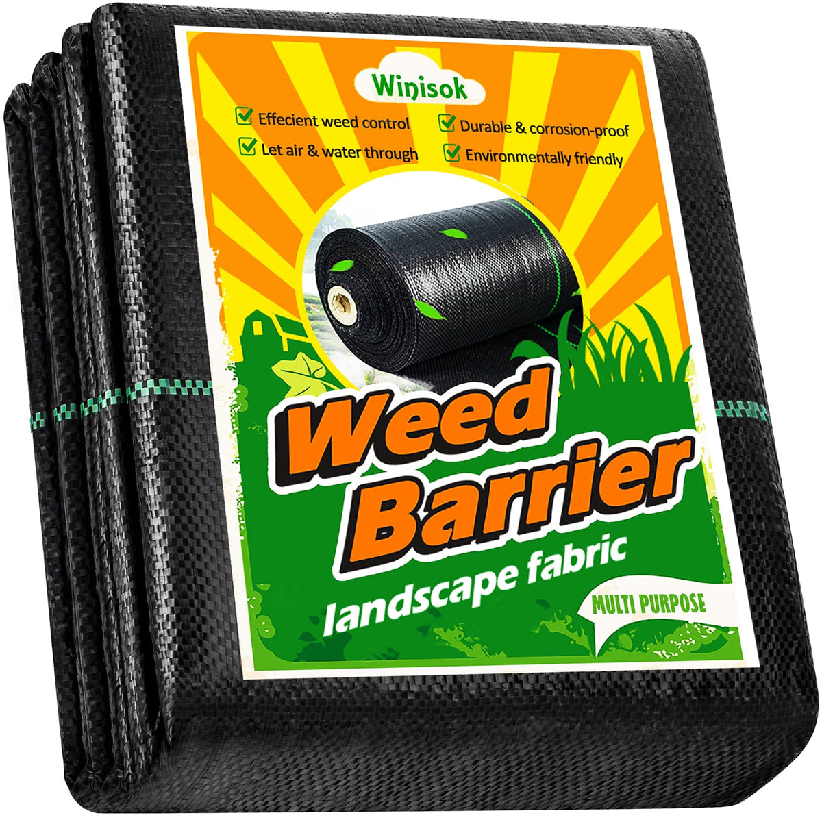 Winisok weed barrier fabric roll protecting a garden bed while allowing airflow.