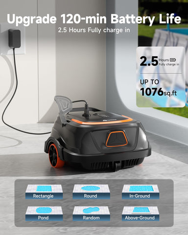 WINNY POOL CLEANER A1 120-minute runtime covers larger areas efficiently