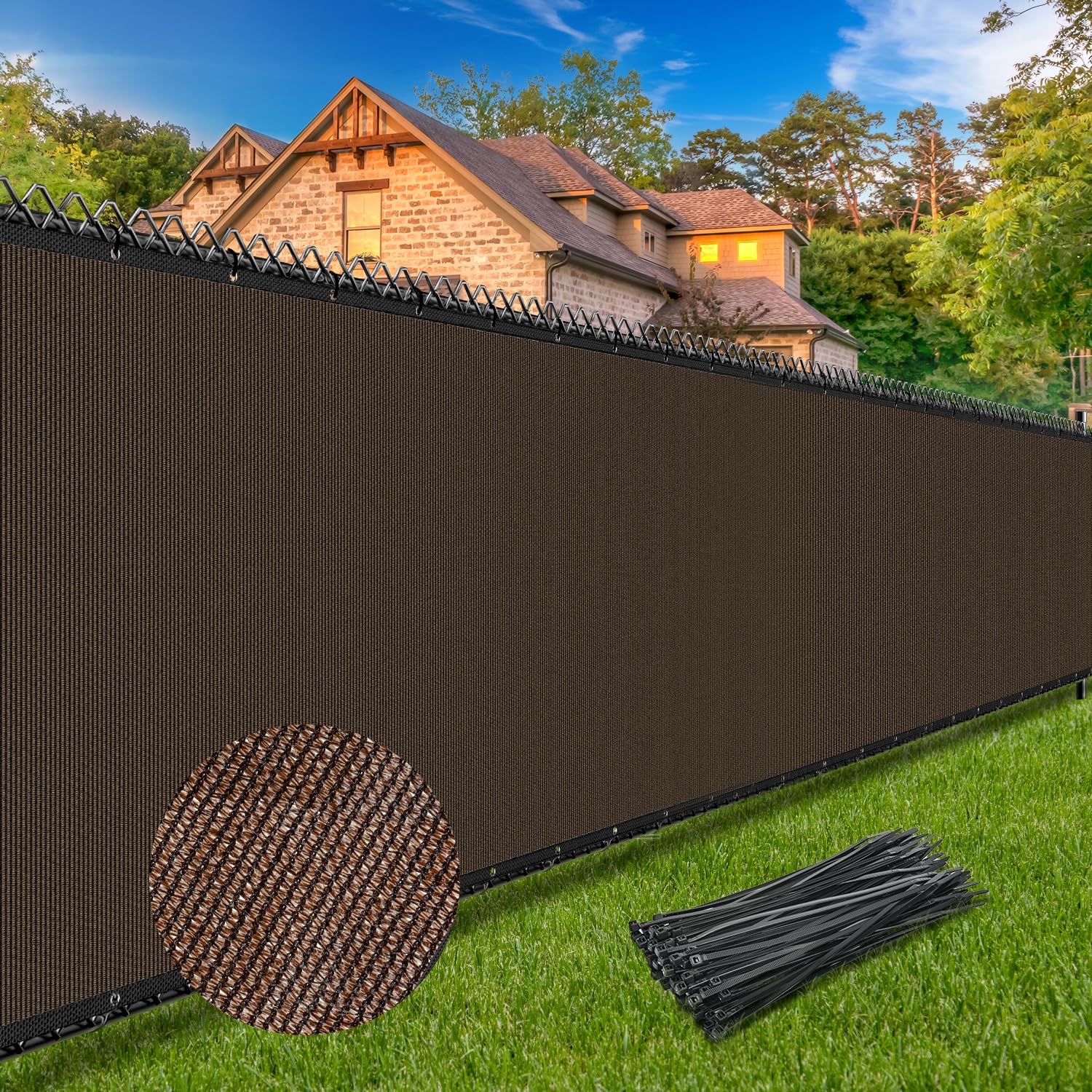 Winpull backyard privacy fence cover on a 6ft x 25ft fence blocks sight while letting air pass.