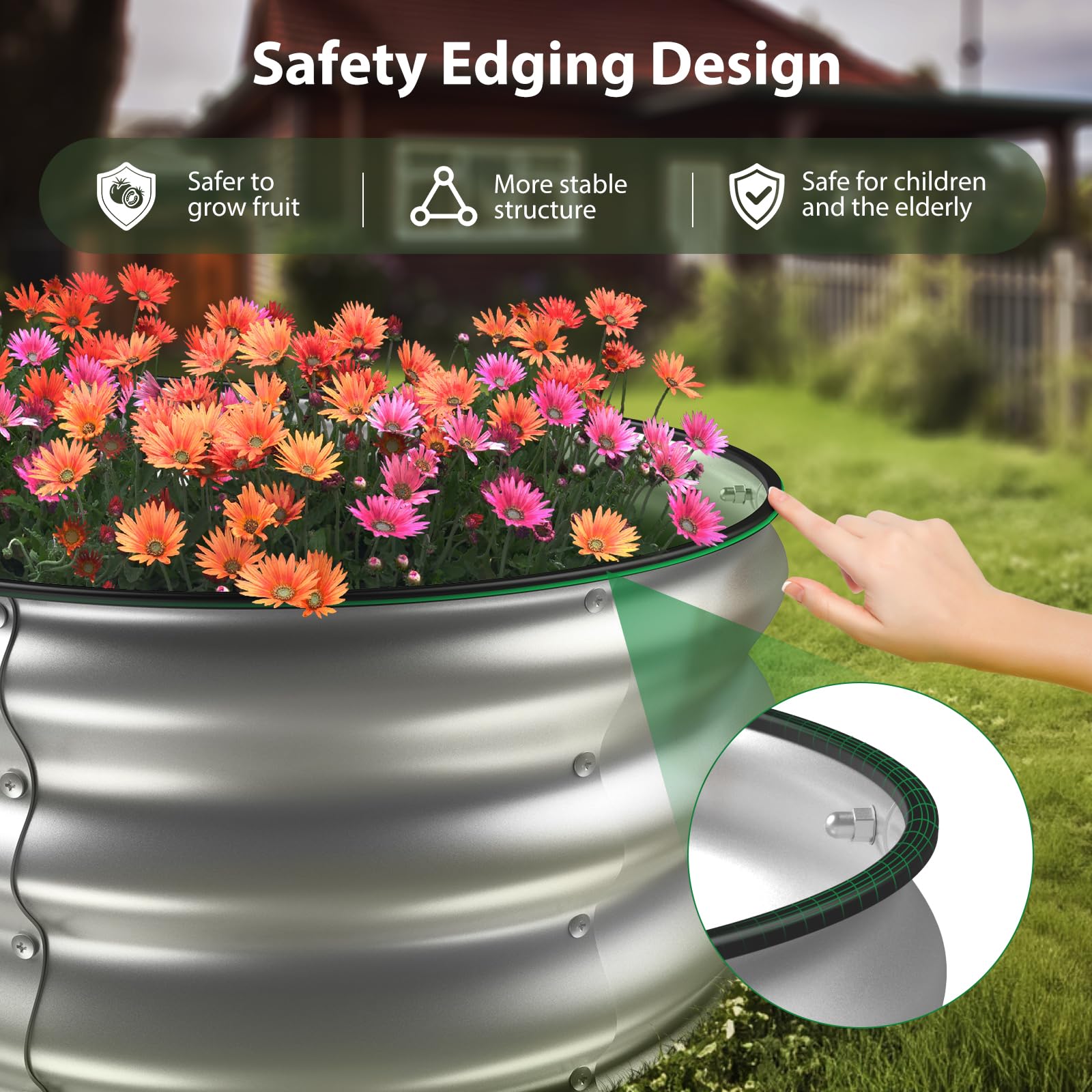 Winpull galvanized planter box with safety edging protects hands during assembly