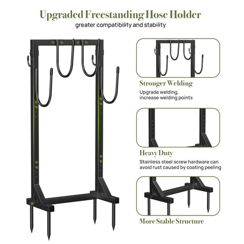 Winpull hose holder features four anchor points for sturdy freestanding setup