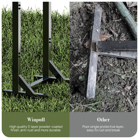 Winpull metal stand with lacquer finish resists weather and adds sleek style