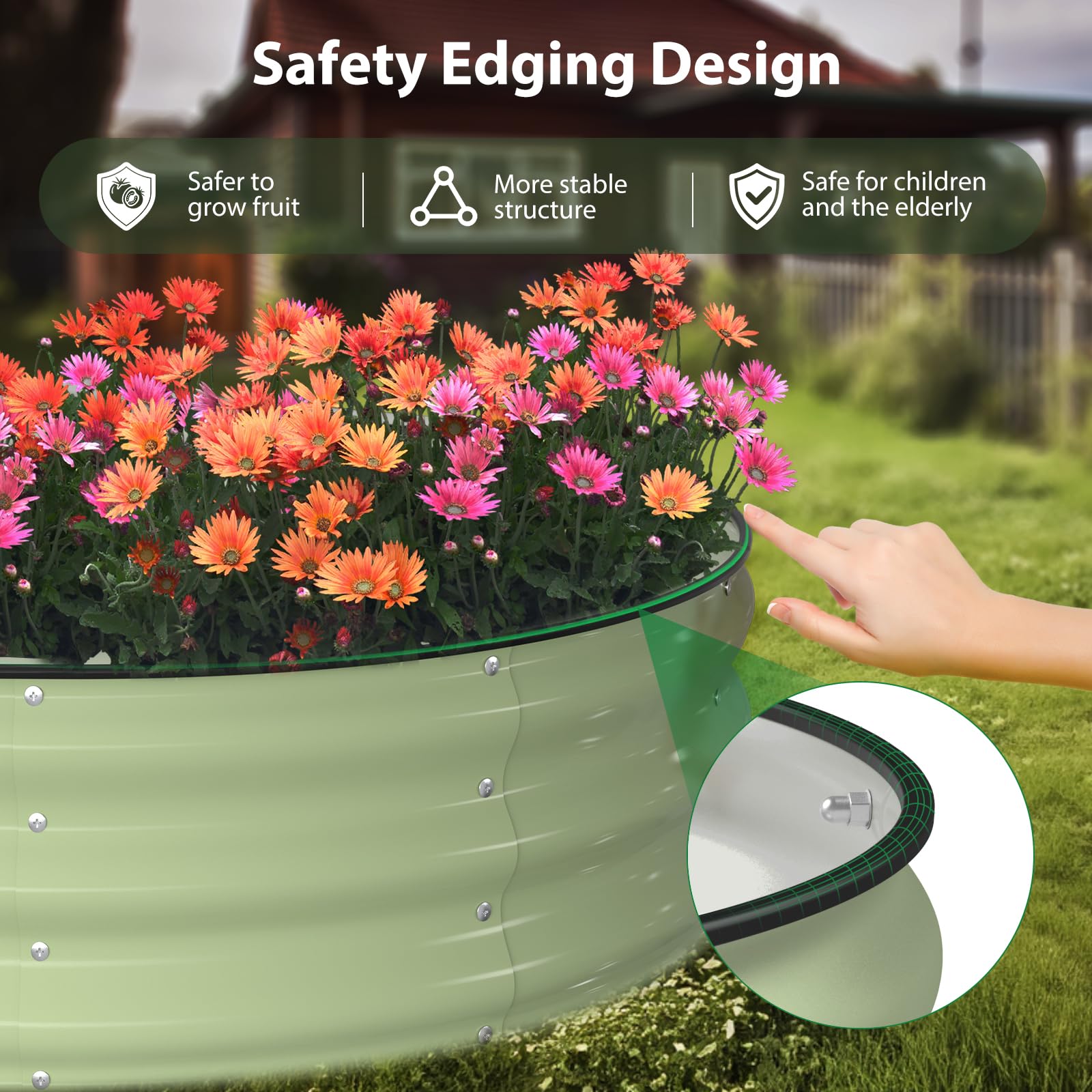 Winpull raised garden bed kit shows oval galvanized design and durable construction