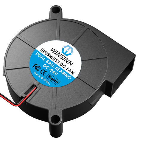 WINSINN 5015 blower fan 24V detailed assembly emphasizes dual ball bearings for long life.