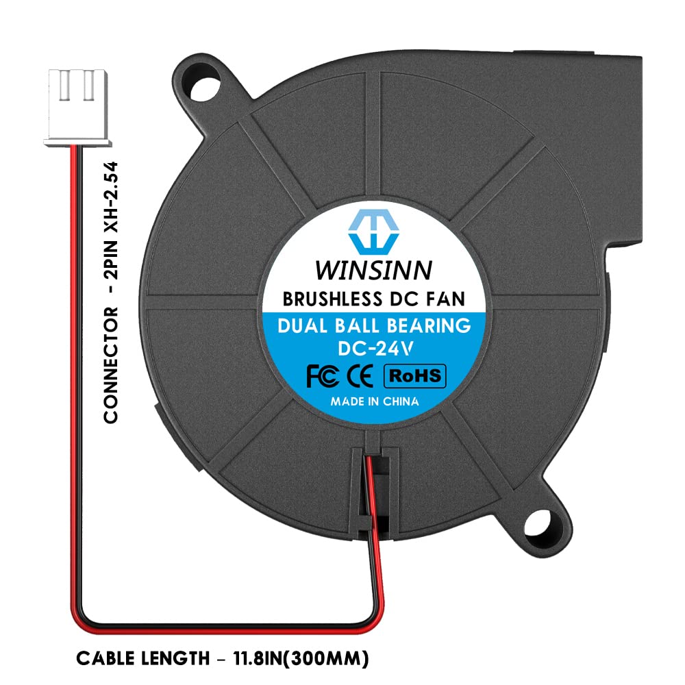 WINSINN 5015 blower fan 24V side view shows quiet cooling in electronics.