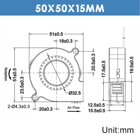 WINSINN 5015 blower fan 24V top view highlights lightweight, space-saving design.