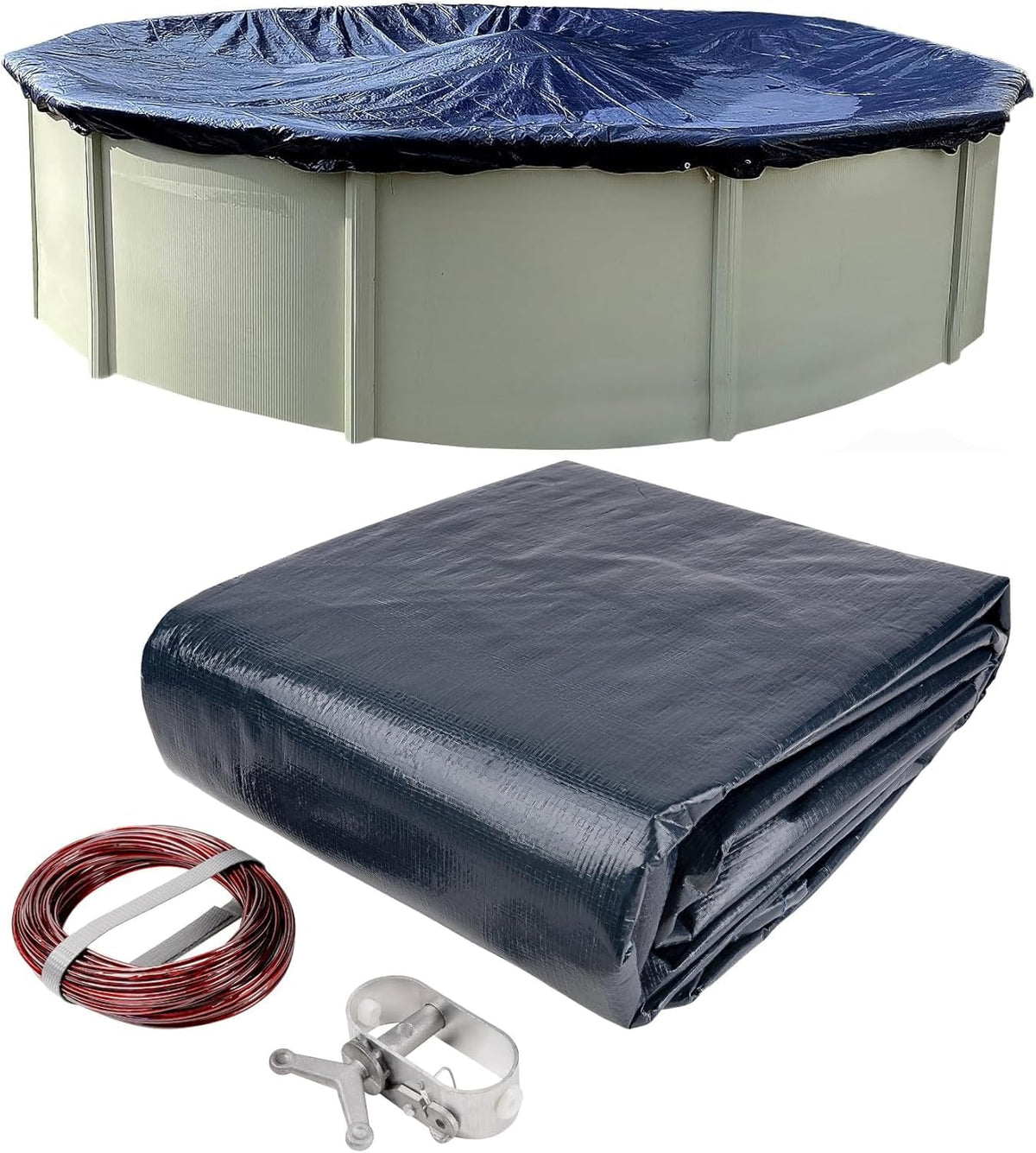 Winter Block 18ft round pool cover shown outdoors providing durable winter protection