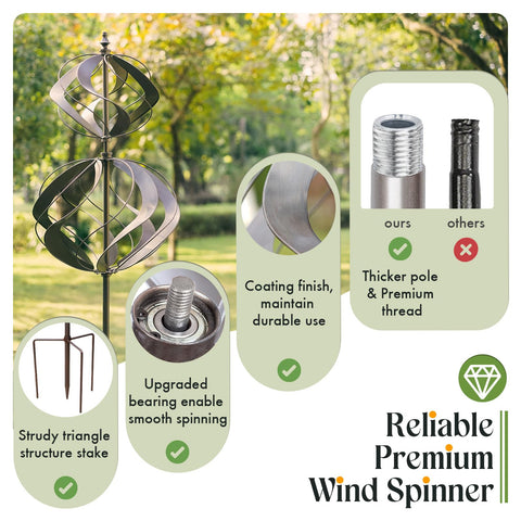 WinWindSpinner weather-resistant construction withstands sun, rain, and wind.
