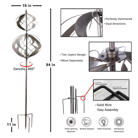 WinWindSpinner yard lawn ornament adding kinetic motion to outdoor spaces.