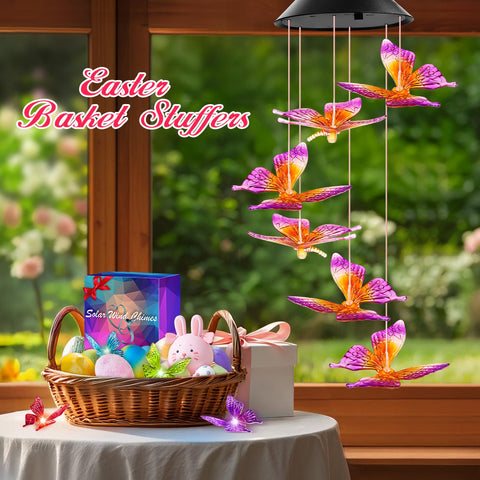 Winzwon butterfly wind chime adds color-changing ambience to your garden at night.