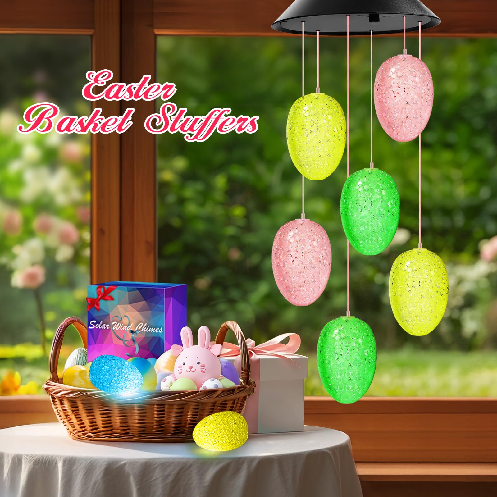 Winzwon color-changing wind chimes eggs outdoors create a calming garden ambiance.