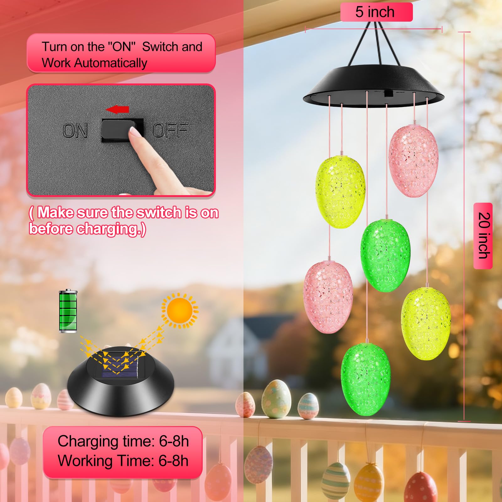 Winzwon Easter basket stuffer wind chimes add festive garden color after sunset.