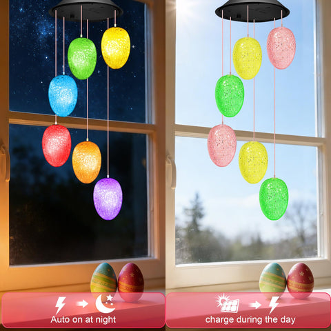 Winzwon garden decor wind chimes glow softly on fences and trees.