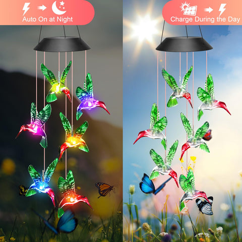 Winzwon hanging wind chime acts as yard decor and night light.