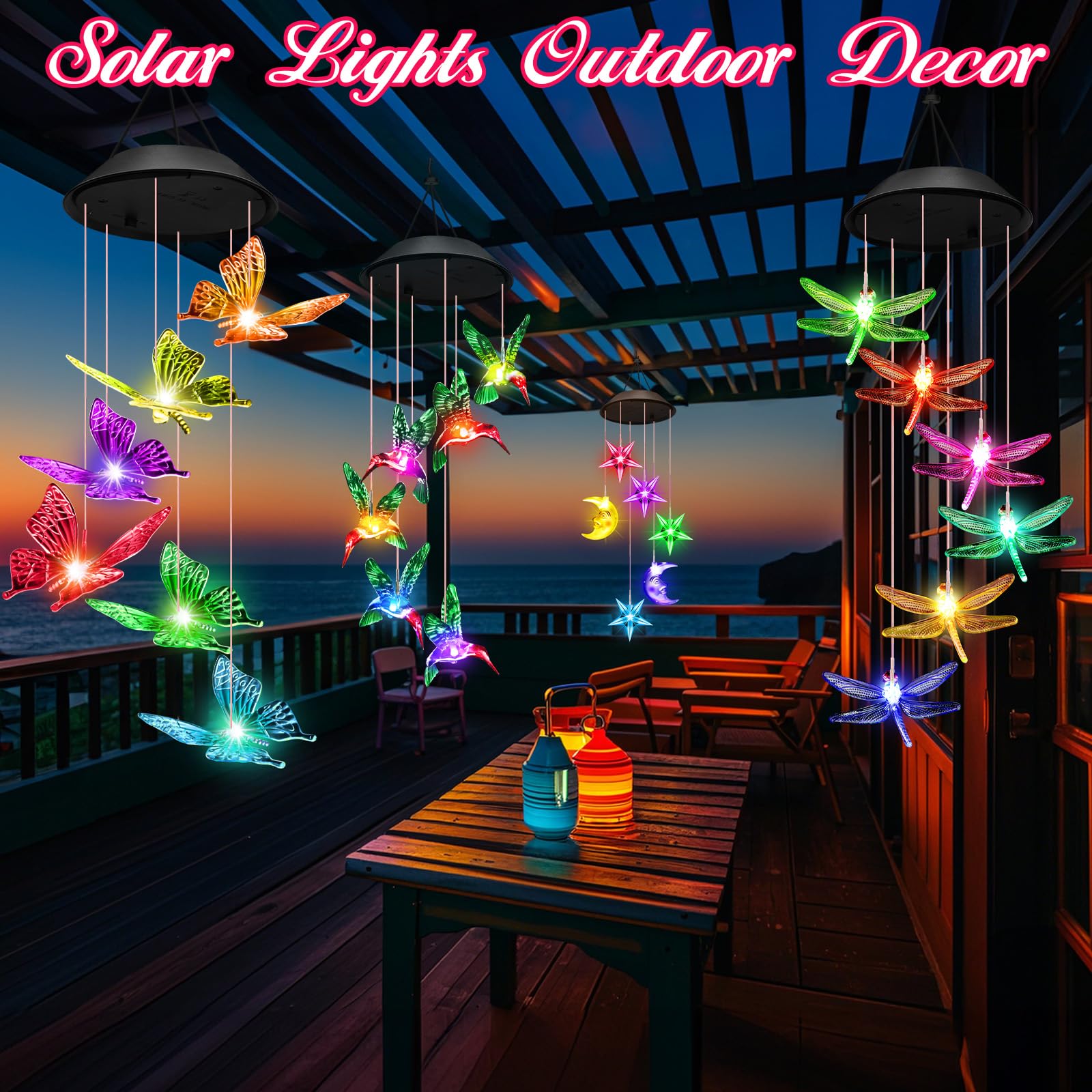 Winzwon outdoor solar light wind chime enhances garden decor with color-changing illumination.