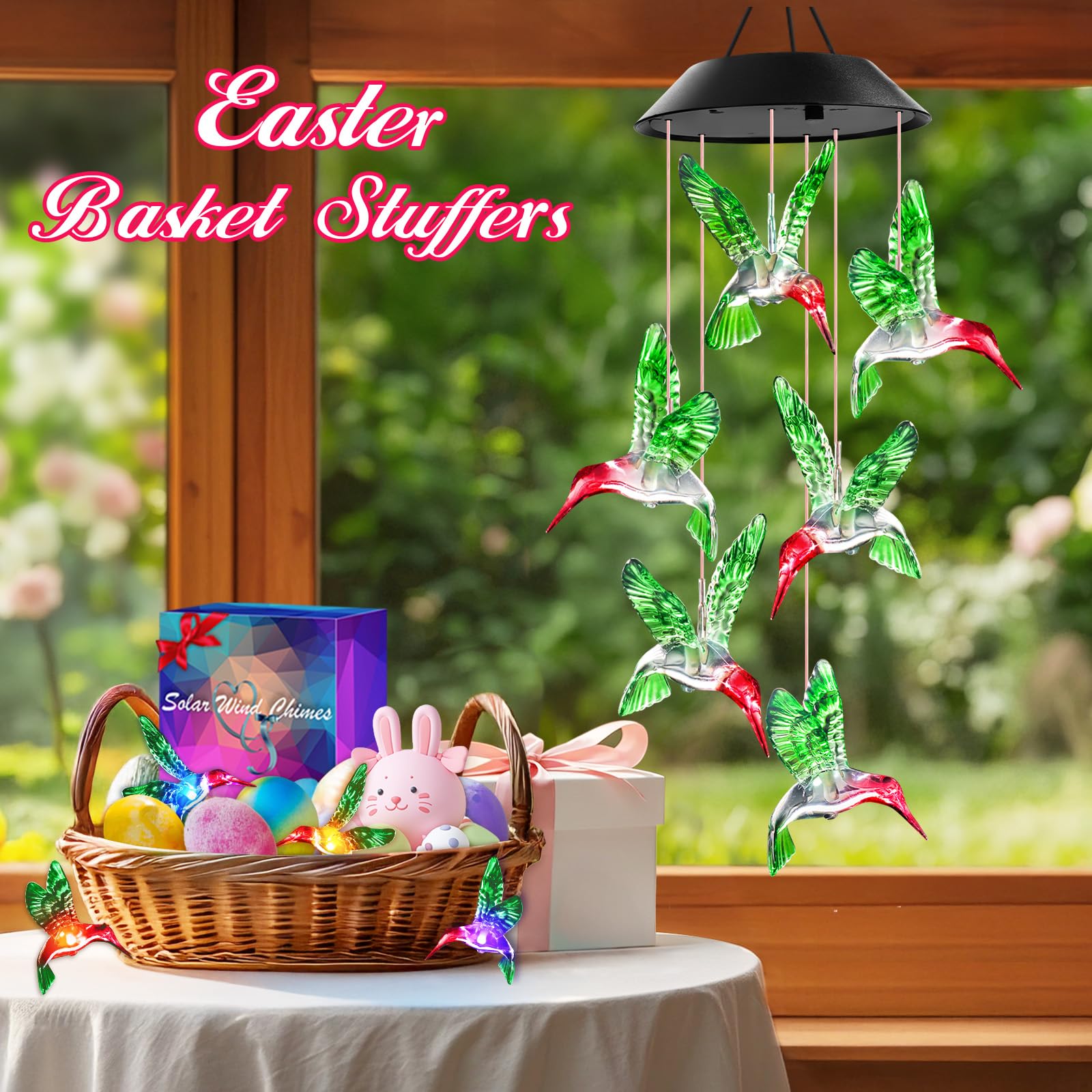 Winzwon wind chimes with solar light hang on doors, adding decorative light and charm.