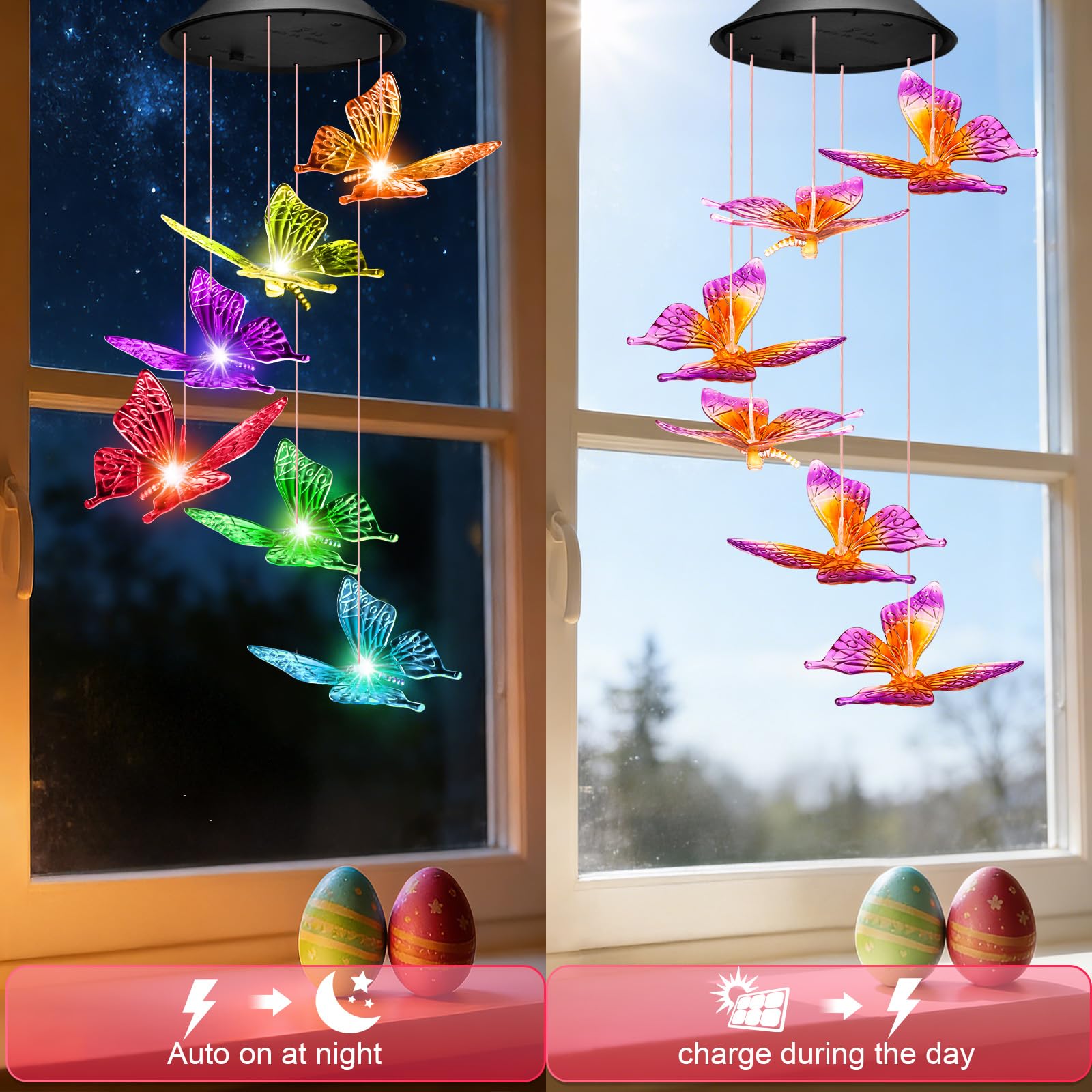 Winzwon yard decor butterfly wind chime brightening terraces and entrances.