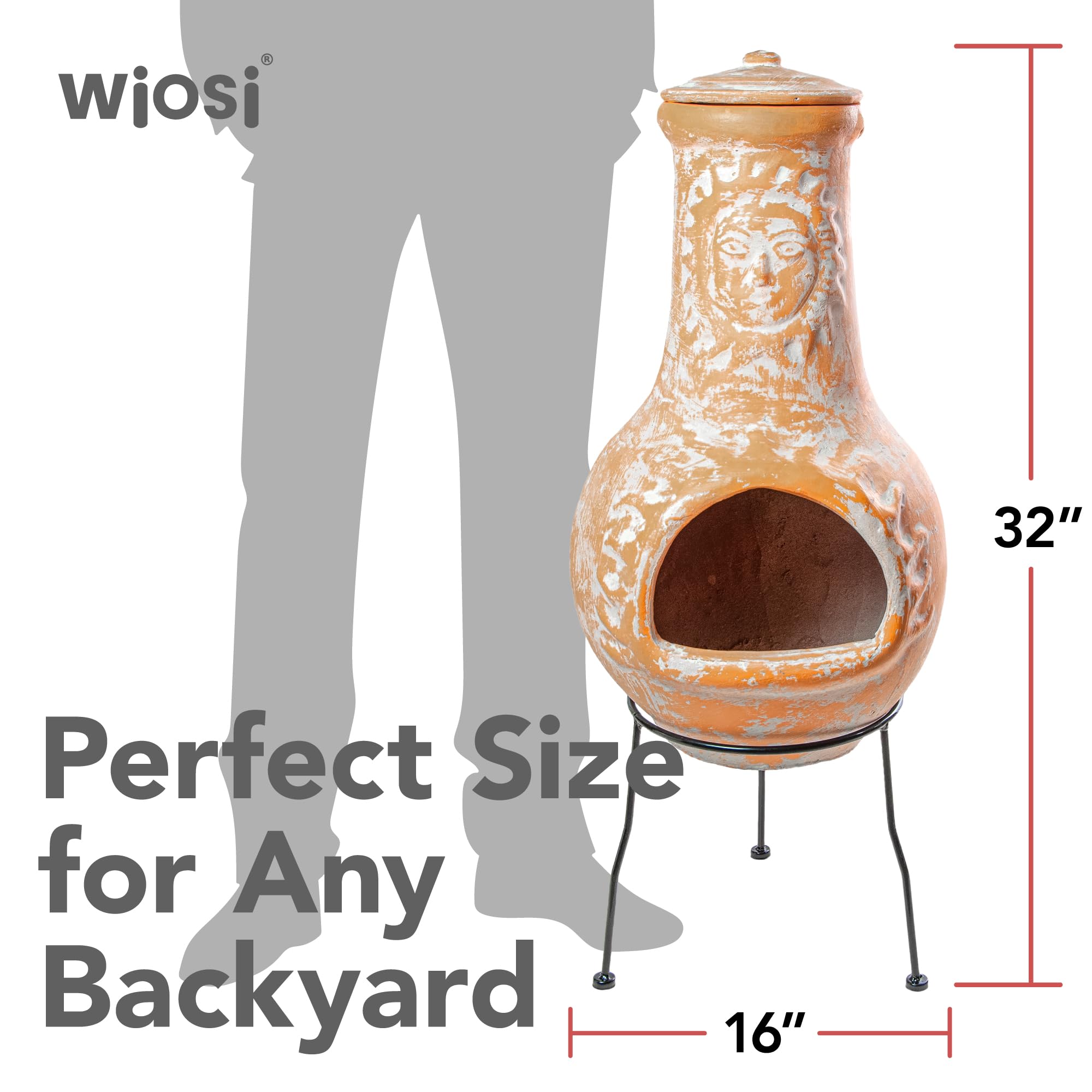 Wiosi chiminea glows softly at night as a warm focal point