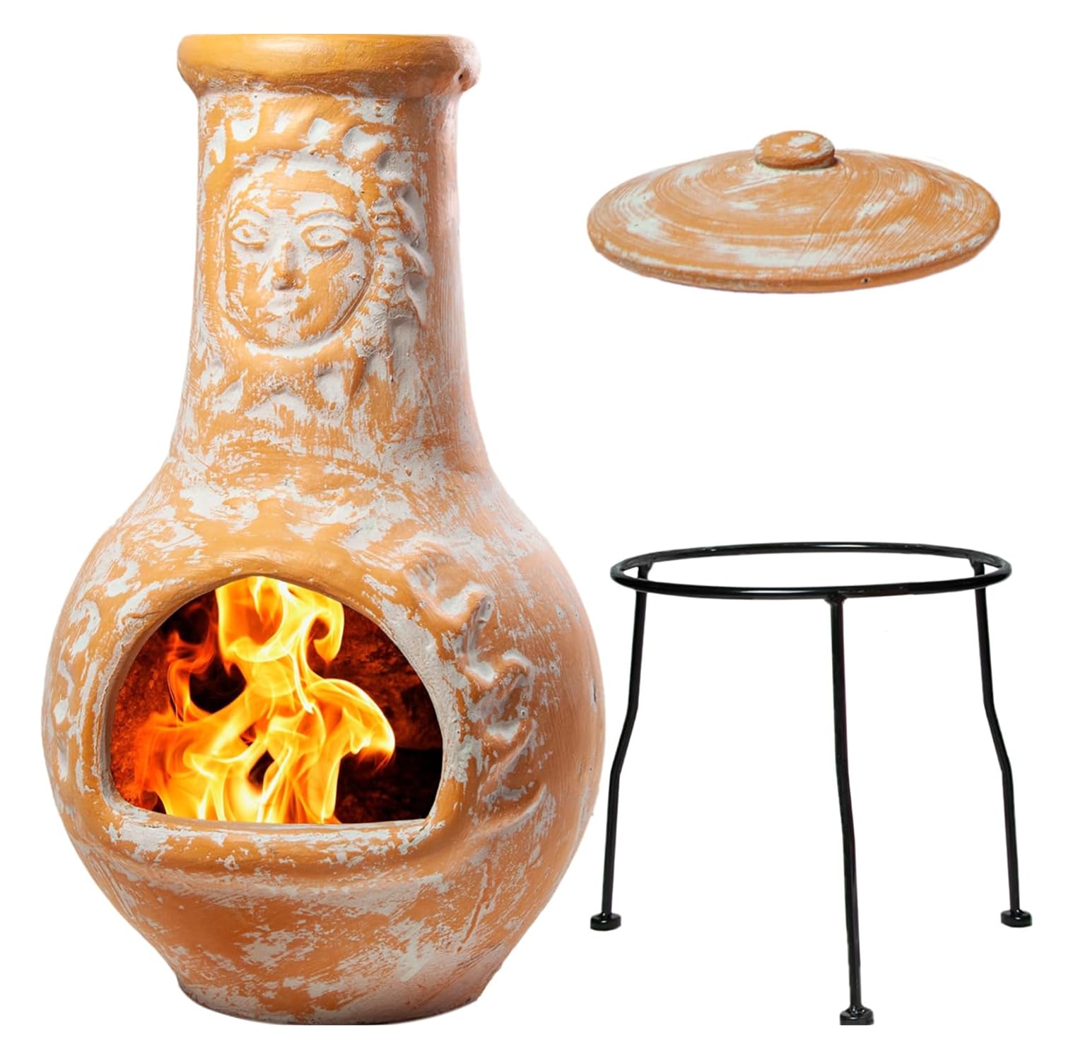 Wiosi medium chiminea yellow terracotta exterior provides inviting backyard warmth
