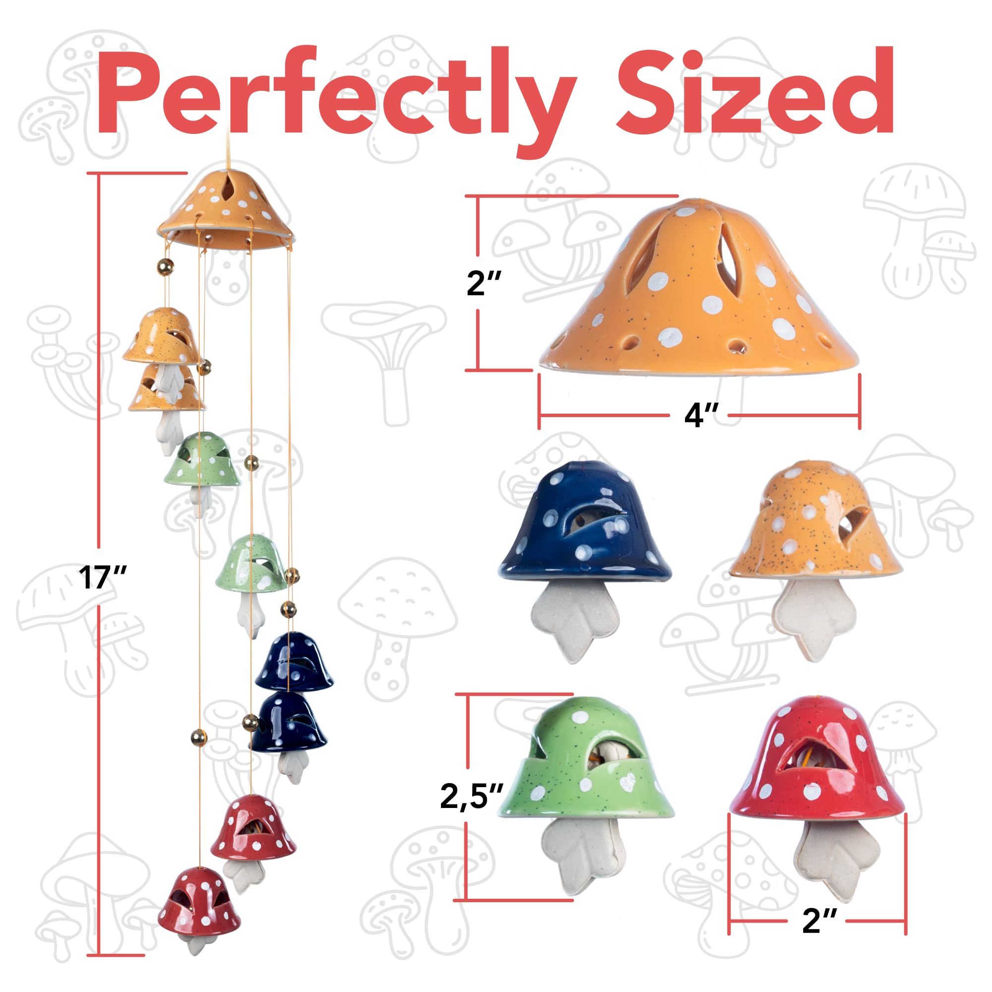 Wiosi handcrafted ceramic chimes showcase vibrant mushrooms for whimsical decor.