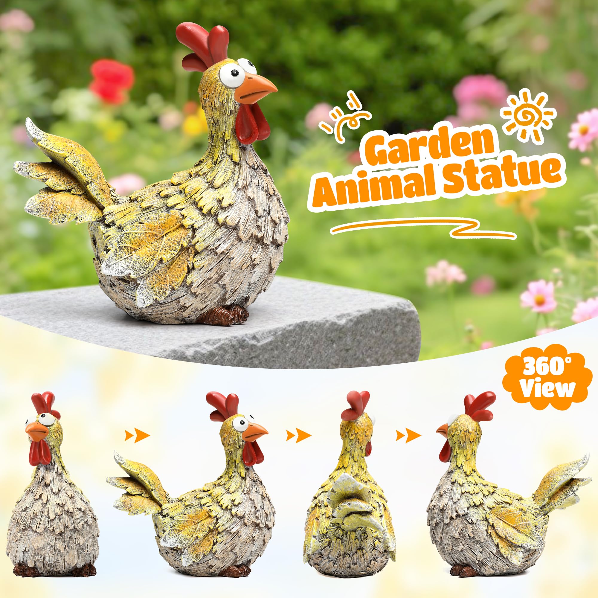 Wiresusan chicken garden path statue, weather-ready for year-round display.