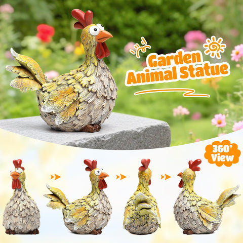 Wiresusan chicken garden path statue, weather-ready for year-round display.