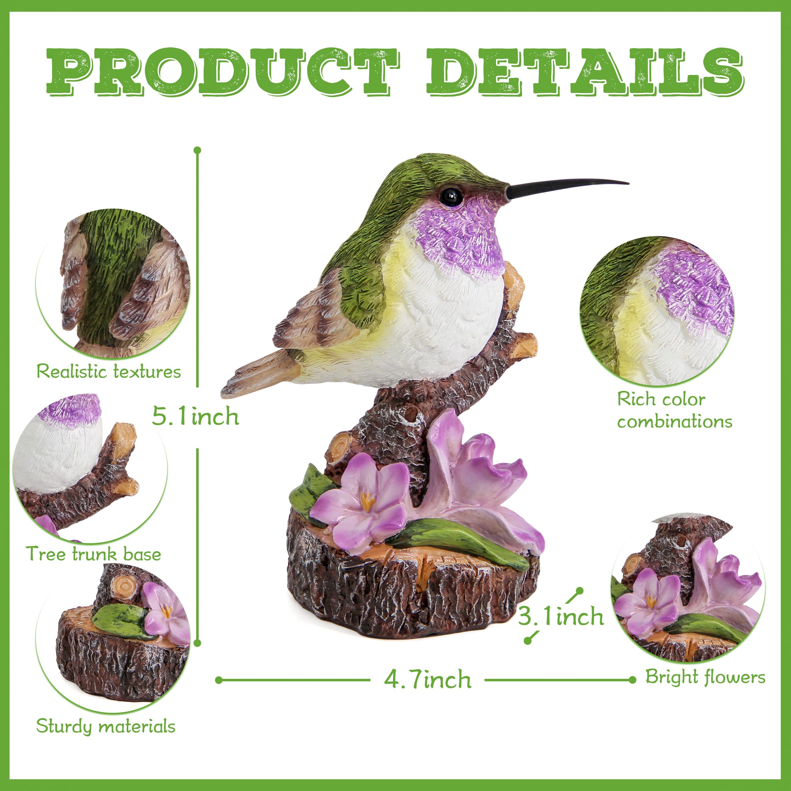 Wiresusan hummingbird statue side view perfect for outdoor yard accents.