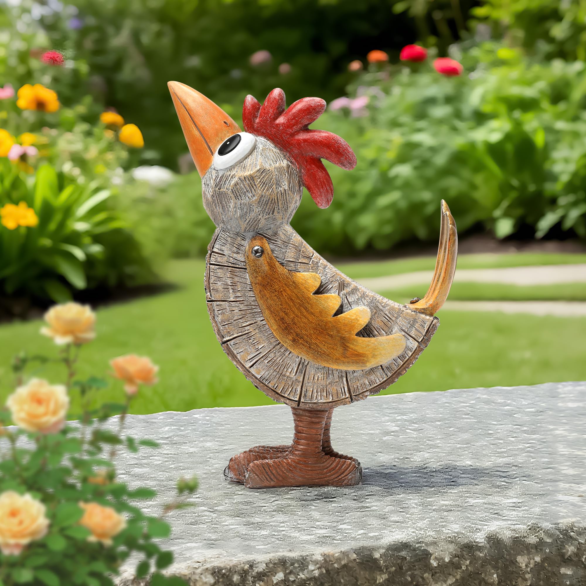 Wiresusan rooster statue measures 6-3 by 3-1 by 9 inches for decor versatility
