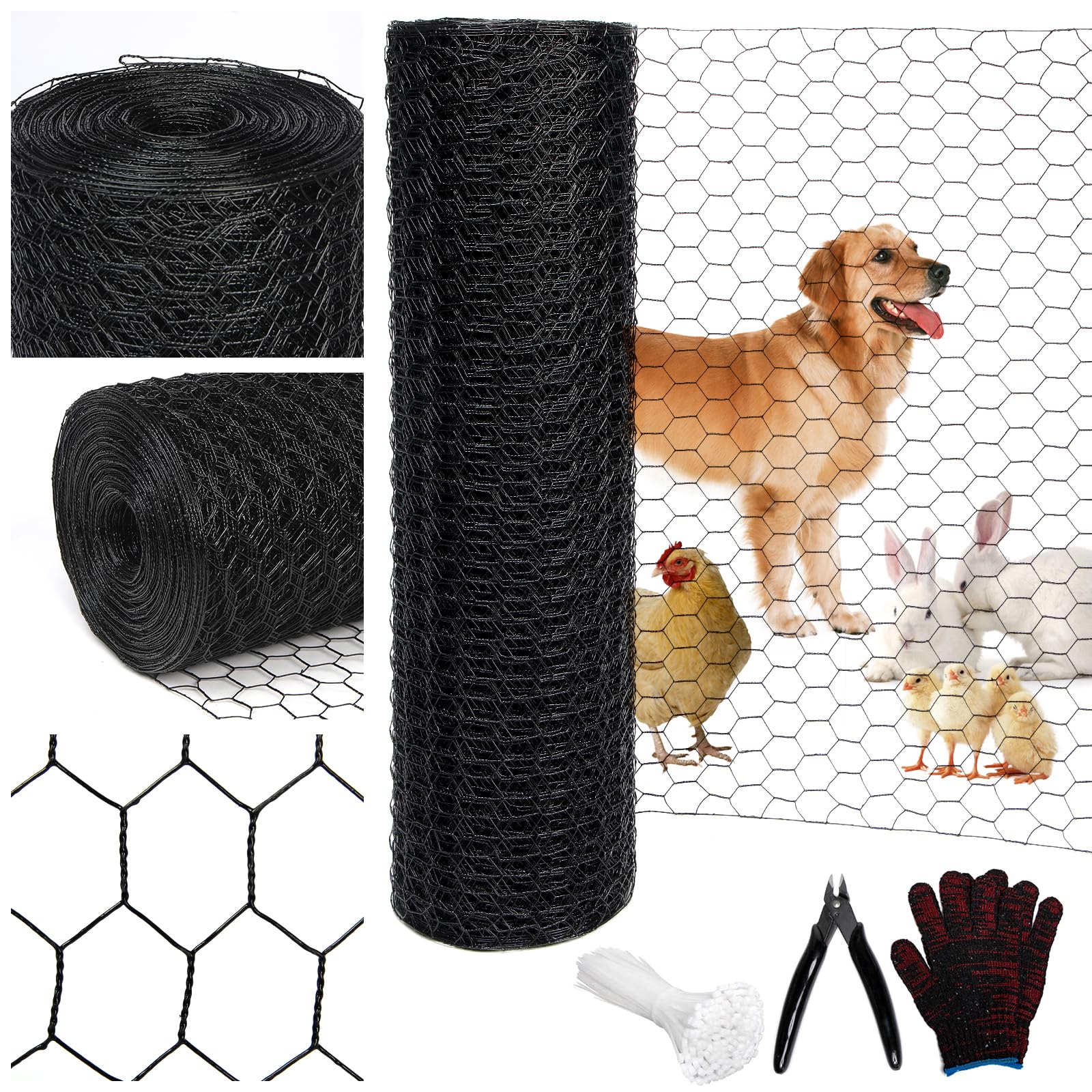 Wirewonders Black 19GA chicken wire roll for durable weather-resistant fencing.