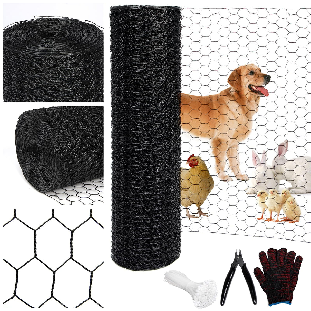 Wirewonders Black 19GA chicken wire roll provides heavy-duty fencing for outdoor coops and gardens.