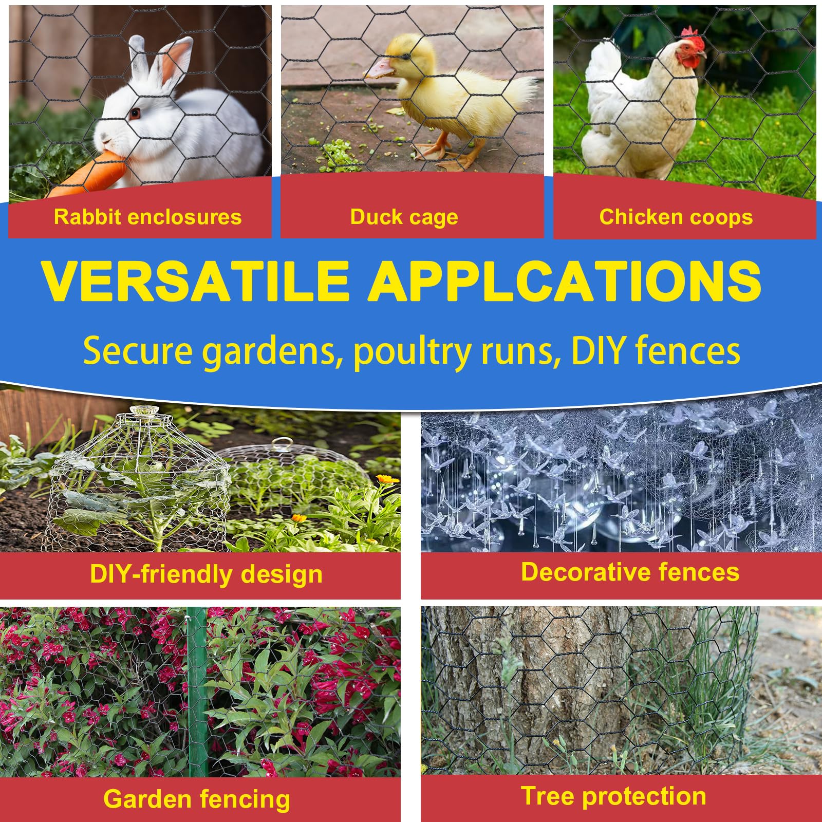 Wirewonders DIY projects with chicken wire roll for trellises and barriers.
