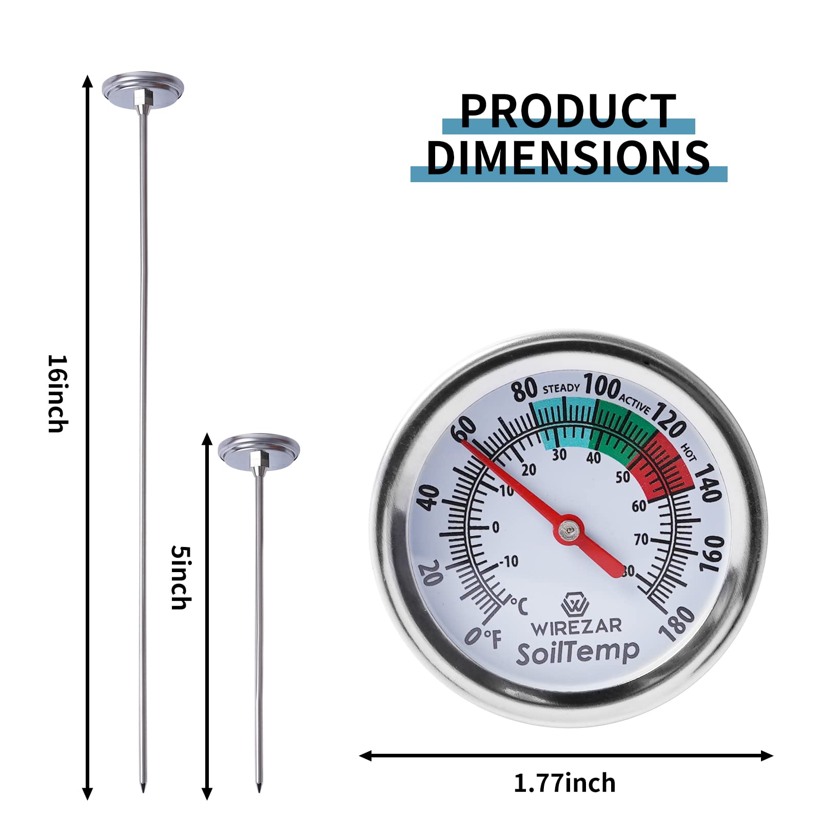 Wirezar garden soil thermometer reading the soil profile beneath mulch.