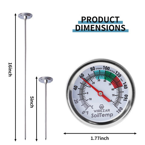 Wirezar garden soil thermometer reading the soil profile beneath mulch.