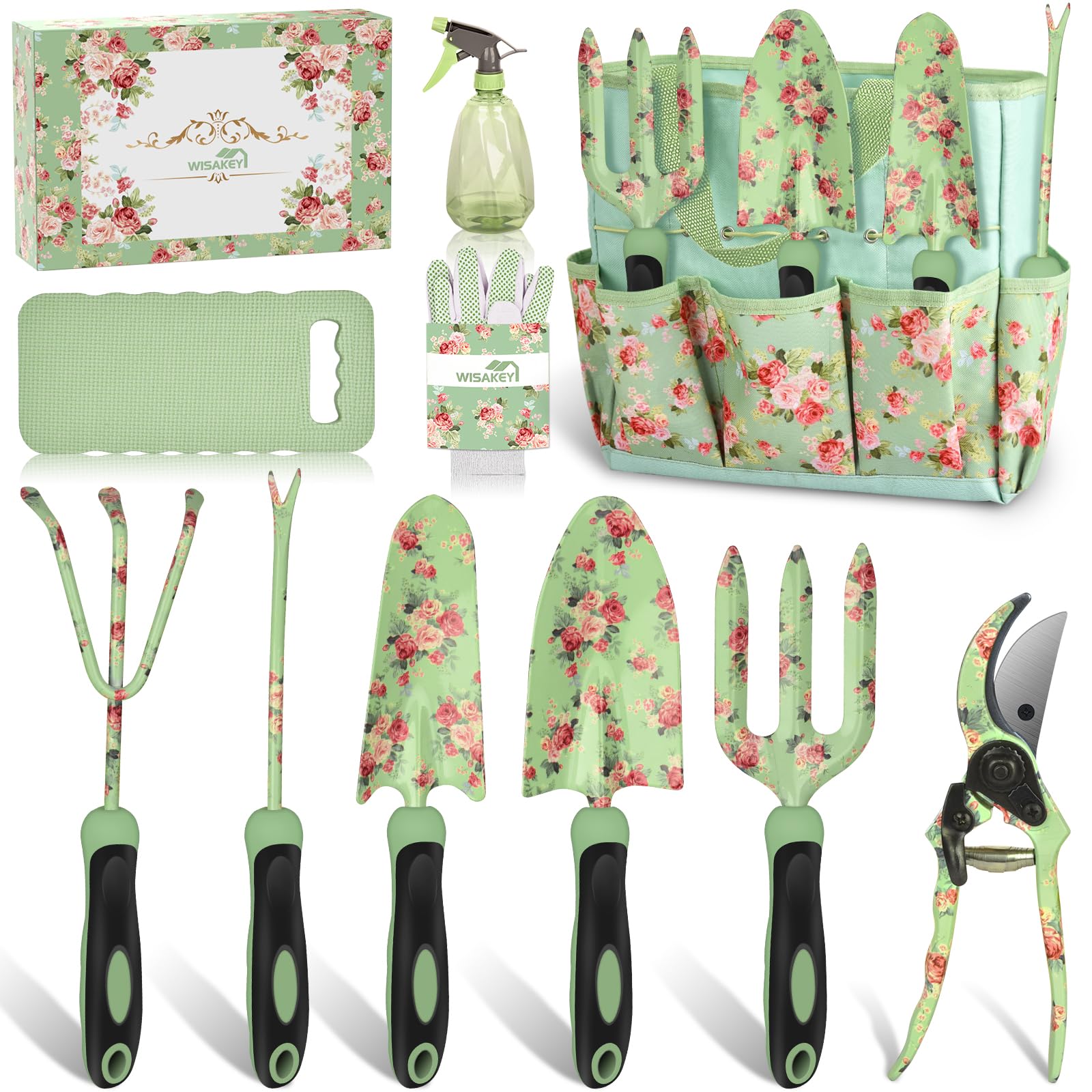 WisaKey 10-piece garden tools set with rust-proof stainless steel for lasting durability