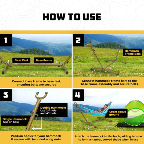 Wise Owl Outfitters hammock stand easy setup with included instructions.